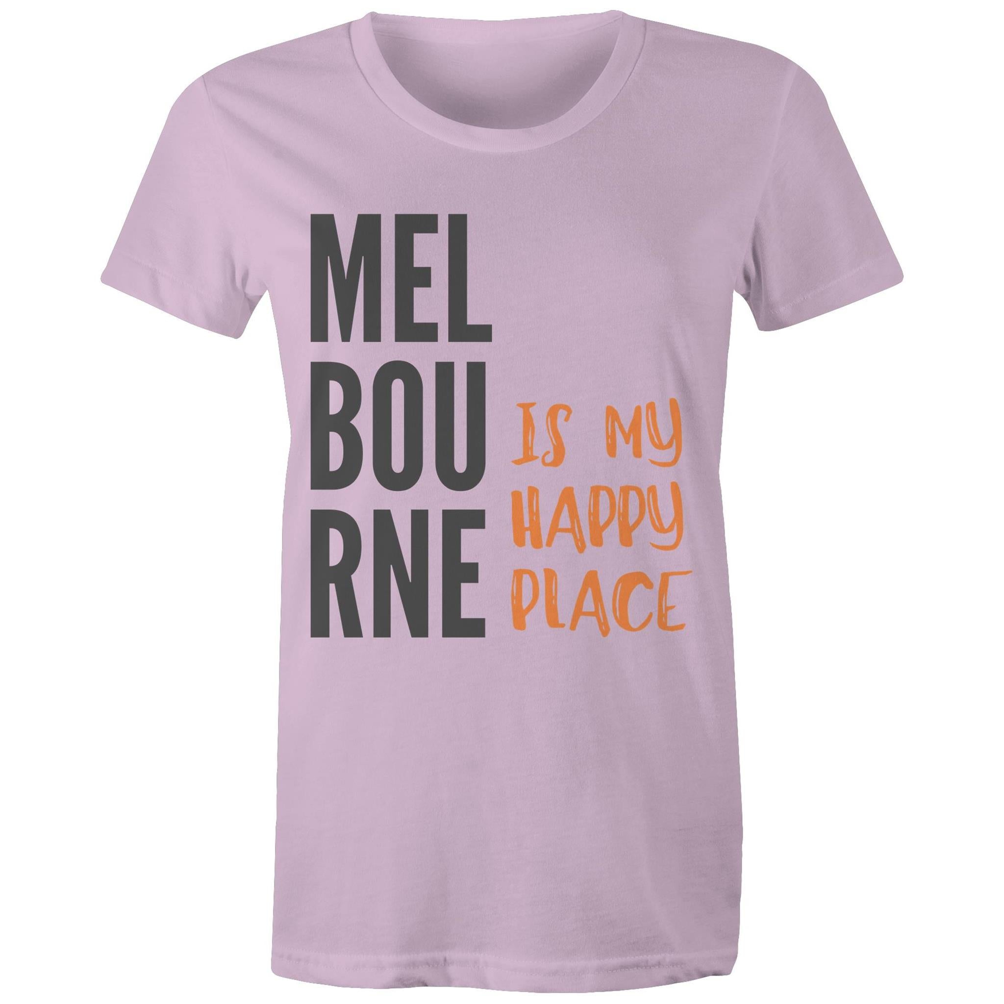Motivational Women's Melbourne T-shirt "My Happy Place" Mental Health Slogan