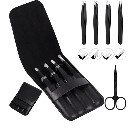 5pcs Eyebrows & Eyelashes Tweezers With Nasal Nose Hair Scissors Makeup Beauty Set