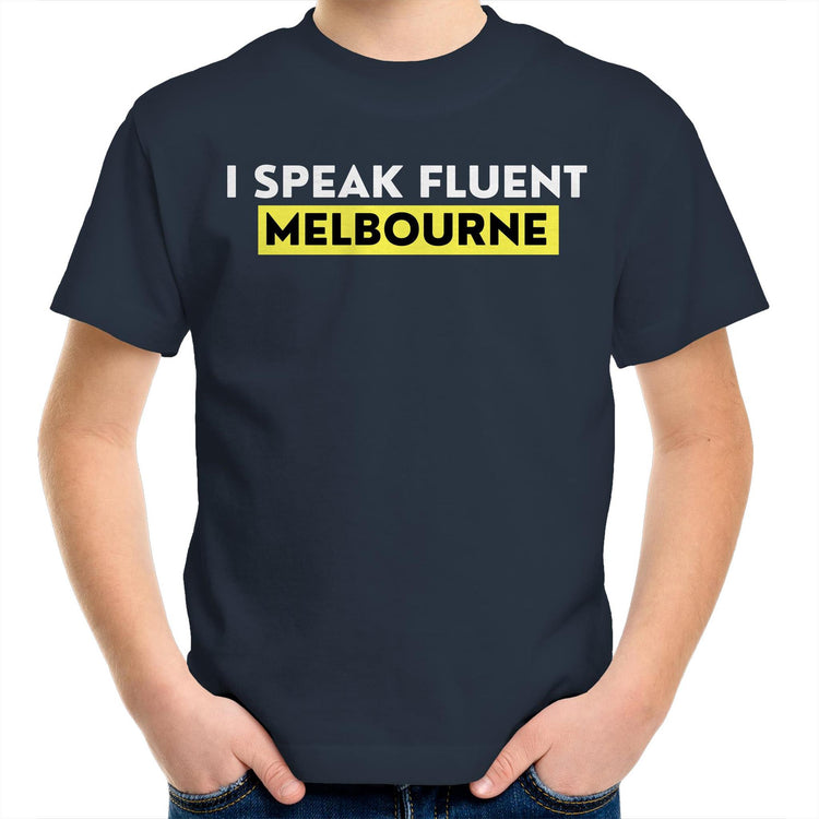 Funny T-shirt "I speak fluent Melbourne" - Kids Boys & Girls Youth Crew Tee