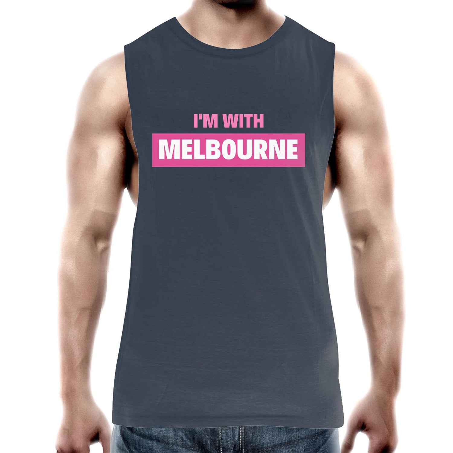 Men's Tank Top "I'm With Melbourne" - Workout Gym Wear Singlet