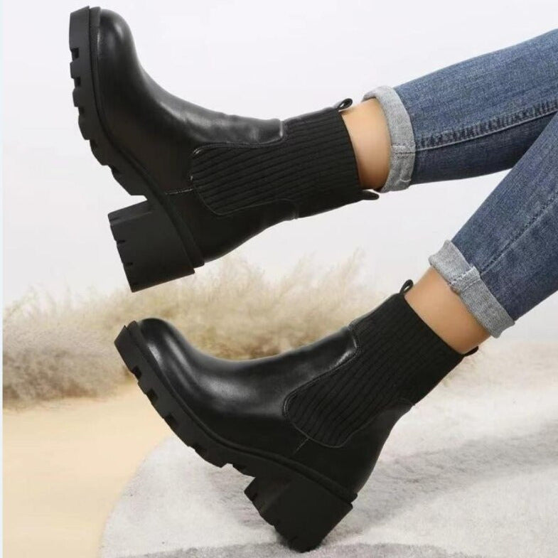 Chelsea Ankle Platform Boots Chunky Sock Slip Ons Women's