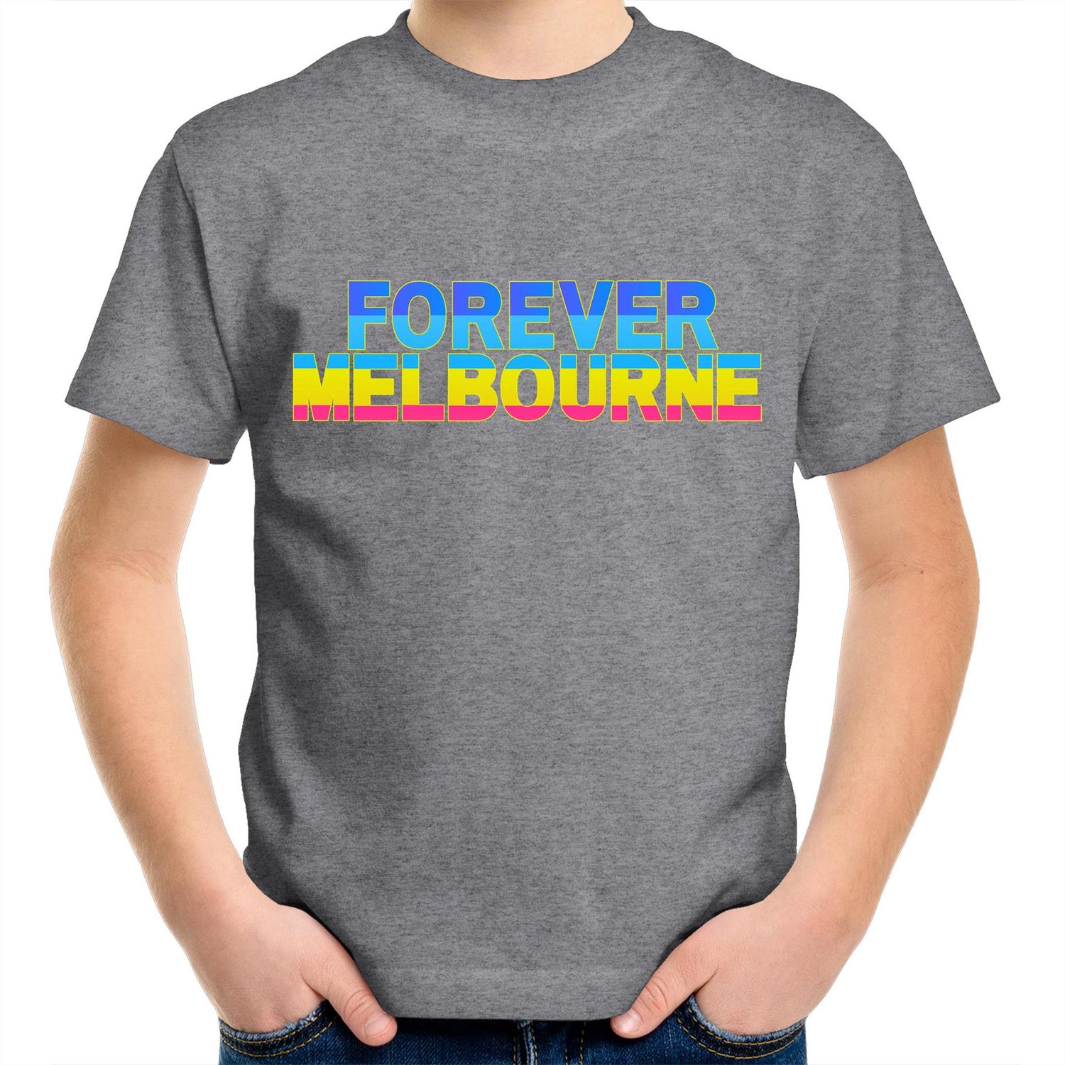 Forever Melbourne - Kids Fun Multicolour Youth Crew Colorful T-Shirt Melbourne City