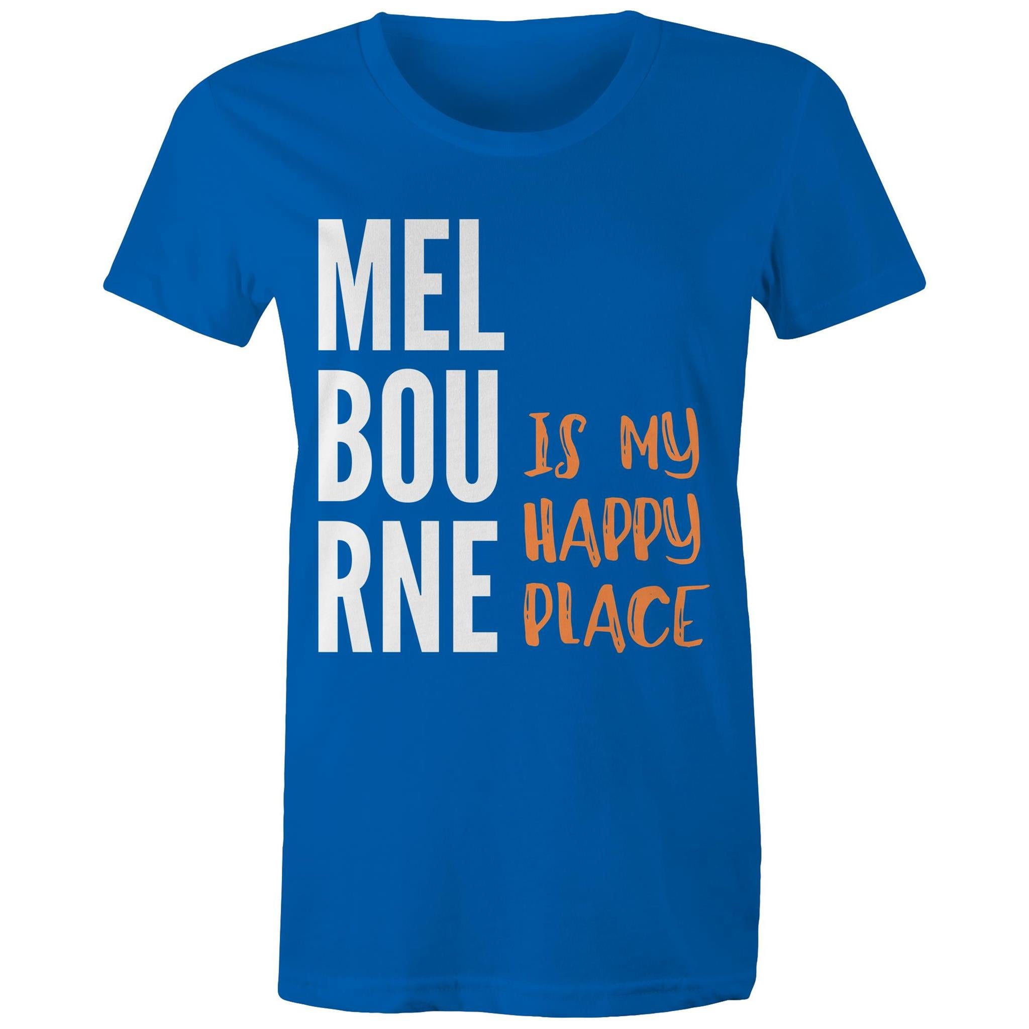 Motivational Women's Melbourne T-shirt "My Happy Place" Mental Health Slogan