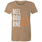 Motivational Women's Melbourne T-shirt "My Happy Place" Mental Health Slogan
