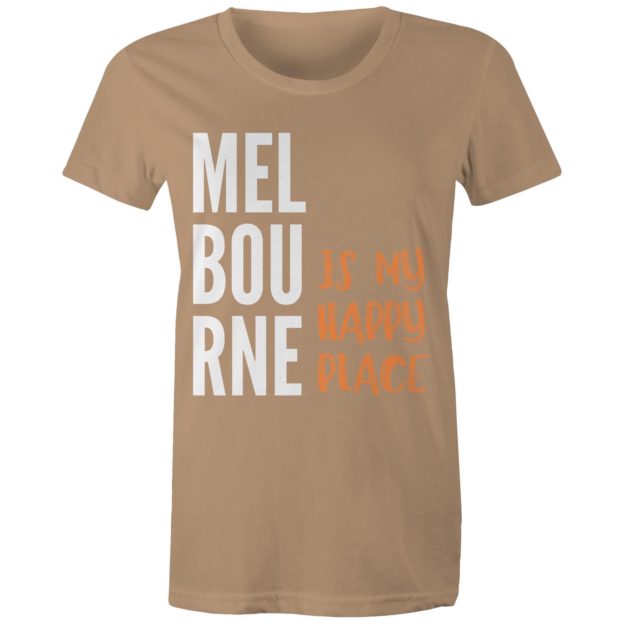 Motivational Women's Melbourne T-shirt "My Happy Place" Mental Health Slogan