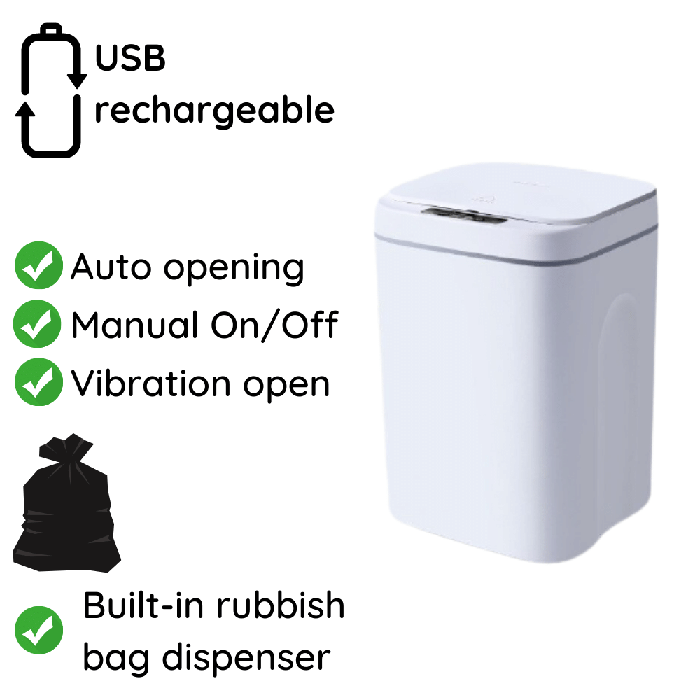 Automatic Lid Open Rubbish Bin Touchless Hands-Free Trash Can Rechargeable