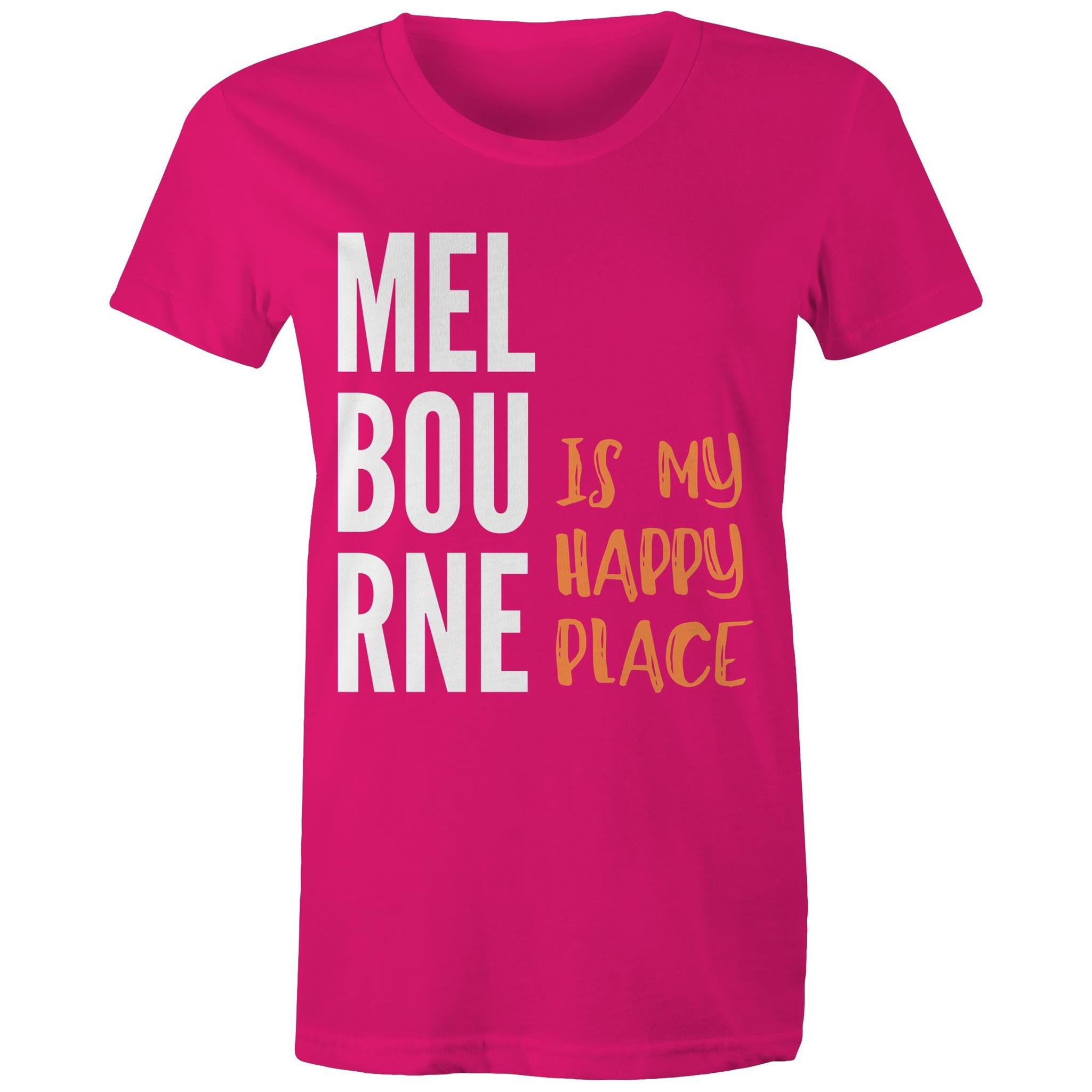Motivational Women's Melbourne T-shirt "My Happy Place" Mental Health Slogan