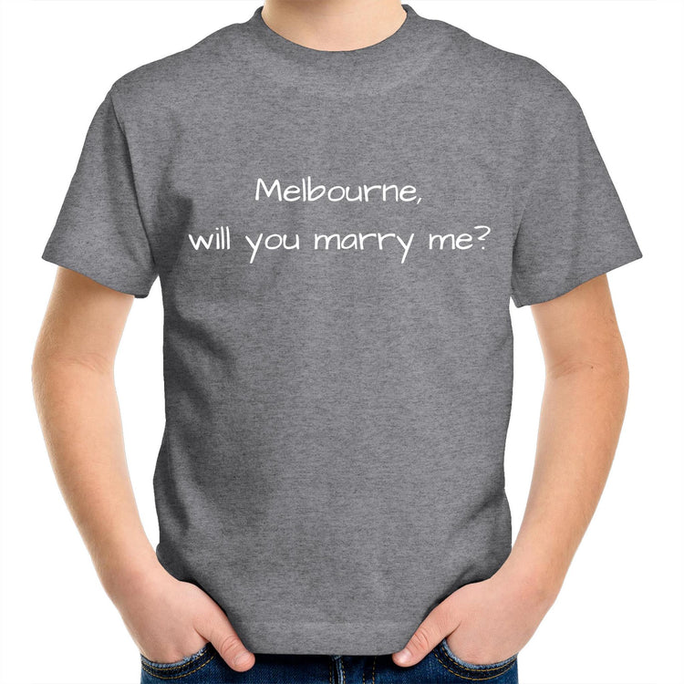 Funny Kids T-shirt "Melbourne, Will You Marry Me?" - Youth Crew Slogan Tee