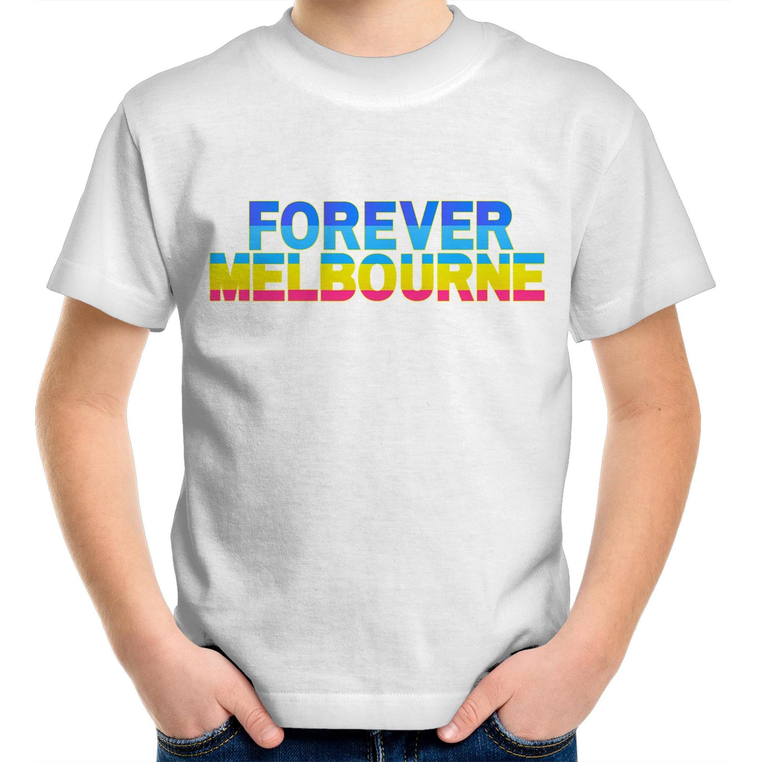 Forever Melbourne - Kids Fun Multicolour Youth Crew Colorful T-Shirt Melbourne City