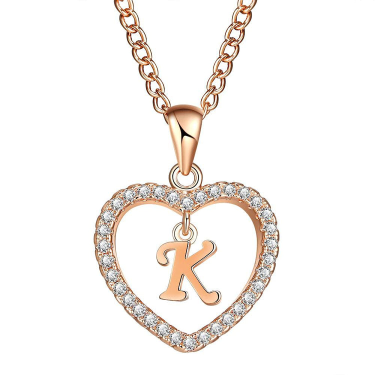 Love Necklace Name Initials Heart Necklace - Alphabet A to Z Letter Jewelry