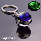 Zodiac Keychain Luminous Glass Star Sign Glow-In-The-Dark Horoscope Charm