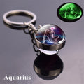 Zodiac Keychain Luminous Glass Star Sign Horoscope Charm