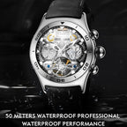 Luxury Skeleton Steel Watch With Sapphire Crystal Dome Face