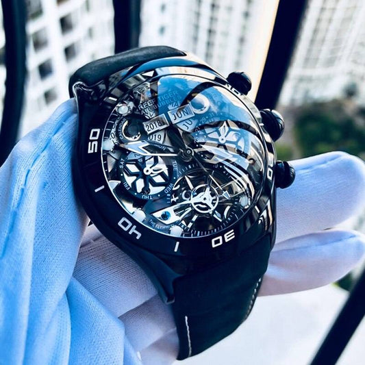 Aurora Premium Luxury Skeleton Waterproof Steel Watch With Sapphire Crystal Dome Face