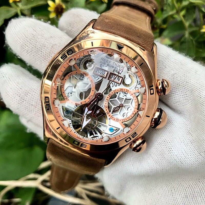 Luxury Skeleton Steel Watch With Sapphire Crystal Dome Face