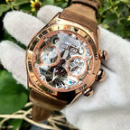 Luxury Skeleton Steel Watch With Sapphire Crystal Dome Face