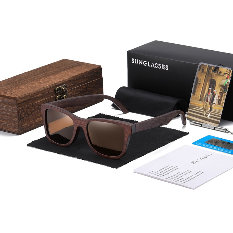 Natural Bamboo Eco-Friendly Handmade Wood Frame Sunglasses with Gift Box