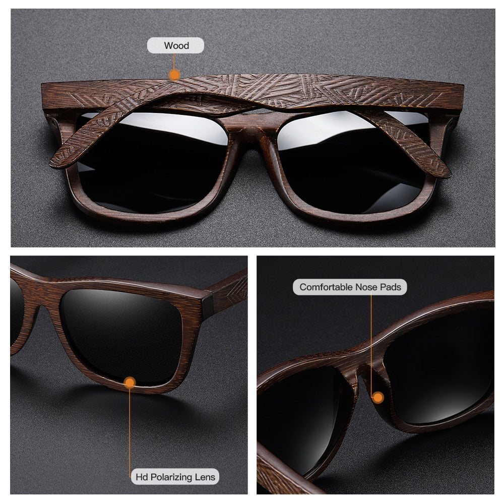 Natural Bamboo Eco-Friendly Handmade Wood Frame Sunglasses with Gift Box