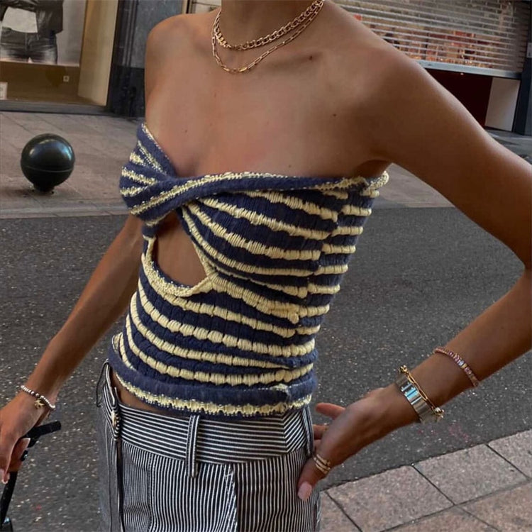 Crop Tank Top Knitted Striped Bandeau Tube Strapless Women's-Keep Melbourne Marvellous Official Store