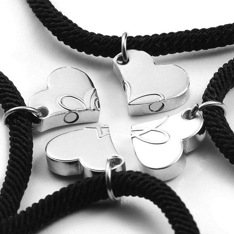 4pcs Set Four-Leaf Clover Friendship Bracelet Magnetic Locket Good Luck Charm