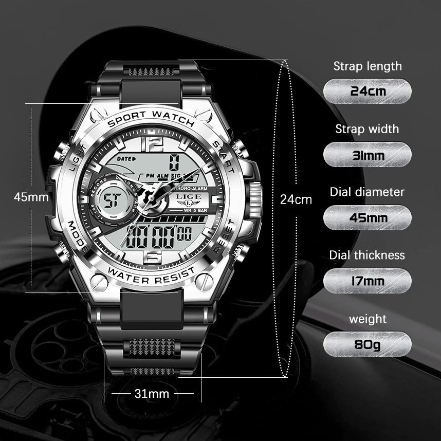 Dual Display Watch 50m Water Resistant With Stopwatch