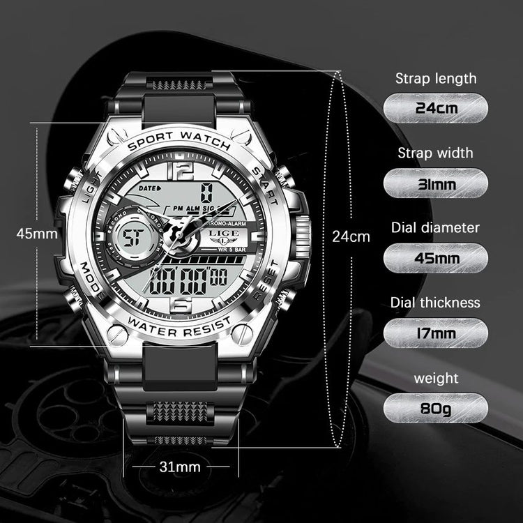 Military Dual-Display Watch 50m Water Resistant With Stopwatch – Keep ...