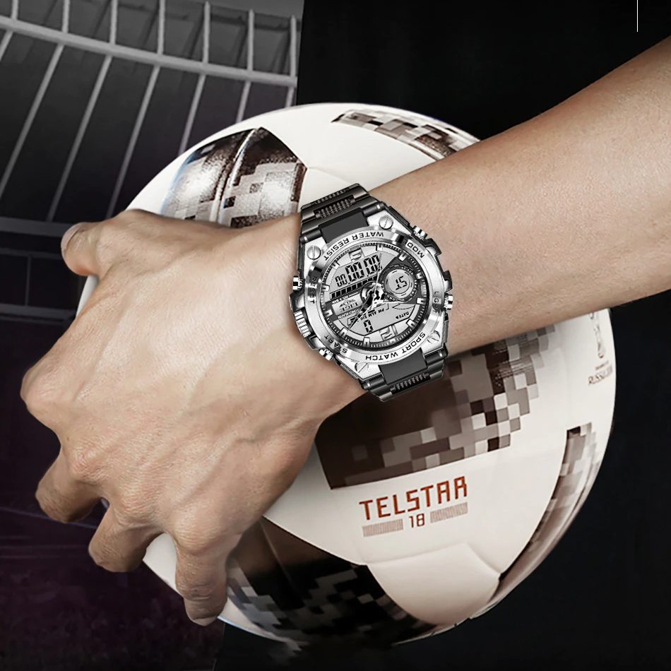 Dual Display Watch 50m Water Resistant With Stopwatch