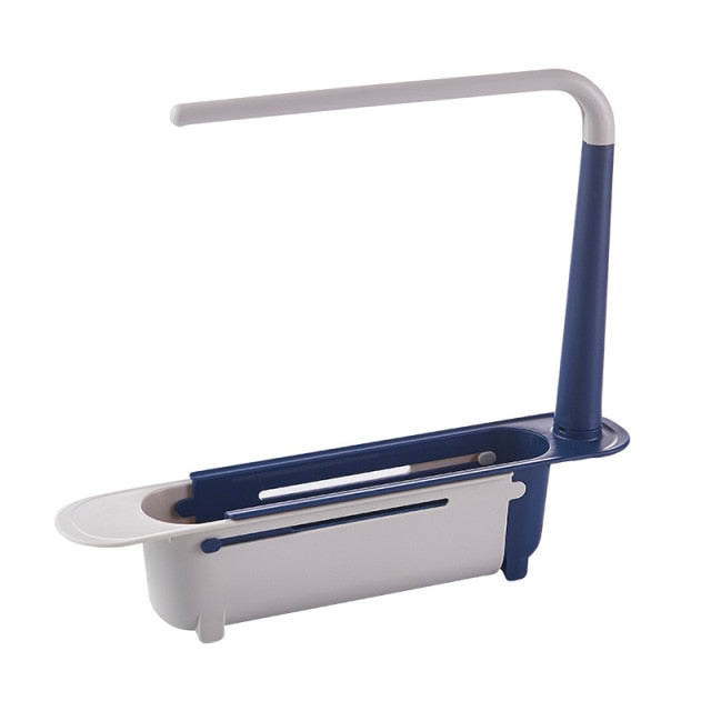 Adjustable Length Kitchen Sink Dishes Rack Sponge Holder Caddy