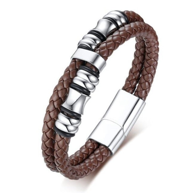 Fashion Bracelet Magnetic-Clasp Double-Layer Woven Leather Jewellery