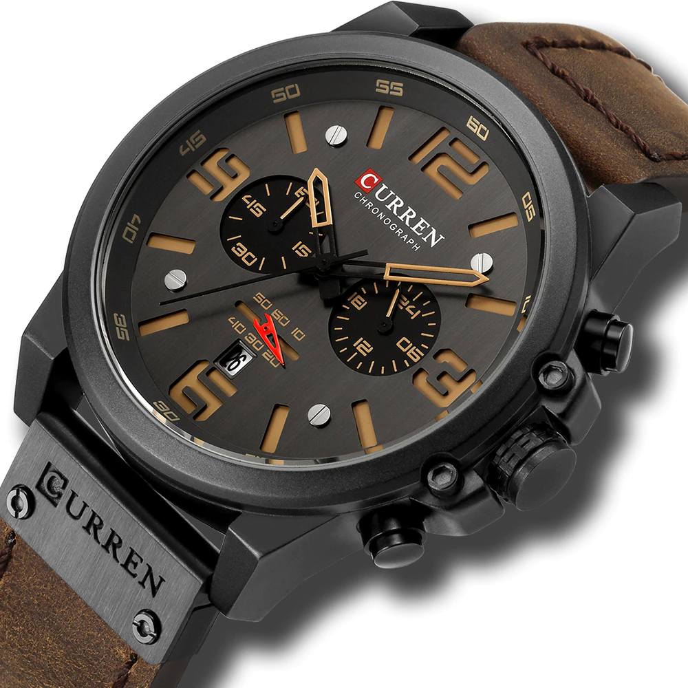 Luxury Quartz Sports Watch With Leather Strap