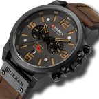 Luxury Quartz Sports Watch With Leather Strap