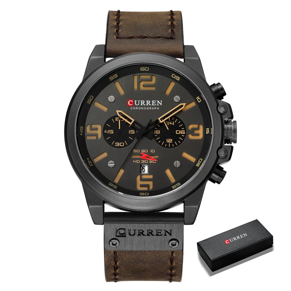 Luxury Quartz Sports Watch With Leather Strap