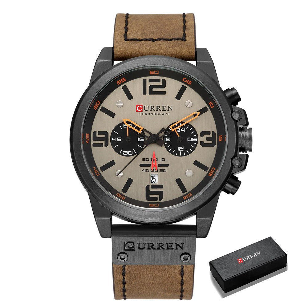 Luxury Quartz Sports Watch With Leather Strap