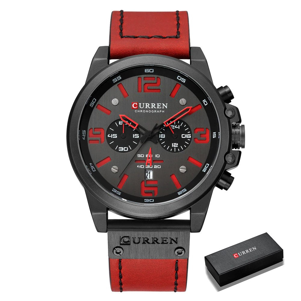 Luxury Quartz Sports Watch With Leather Strap