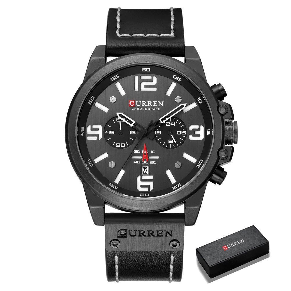 Luxury Quartz Sports Watch With Leather Strap