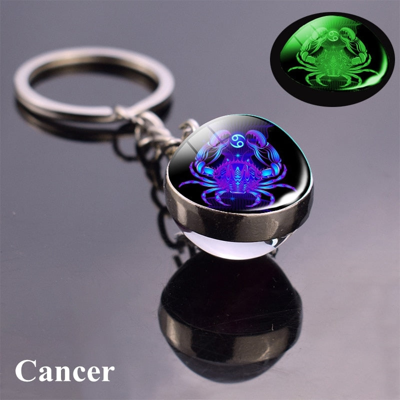Zodiac Keychain Luminous Glass Star Sign Glow-In-The-Dark Horoscope Charm-Keep Melbourne Marvellous Official Store