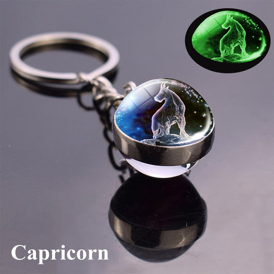 Zodiac Keychain Luminous Glass Star Sign Glow-In-The-Dark Horoscope Charm-Keep Melbourne Marvellous Official Store