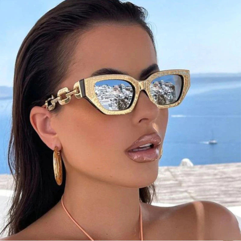 Cat Eye Chain Link Vintage Fashion Sunglasses Women's
