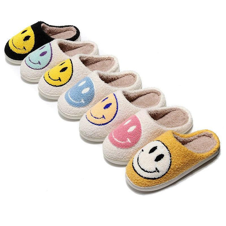 Smiley Face Soft Slippers Happy Fluffy Fur Comfortable Smiling House Shoes