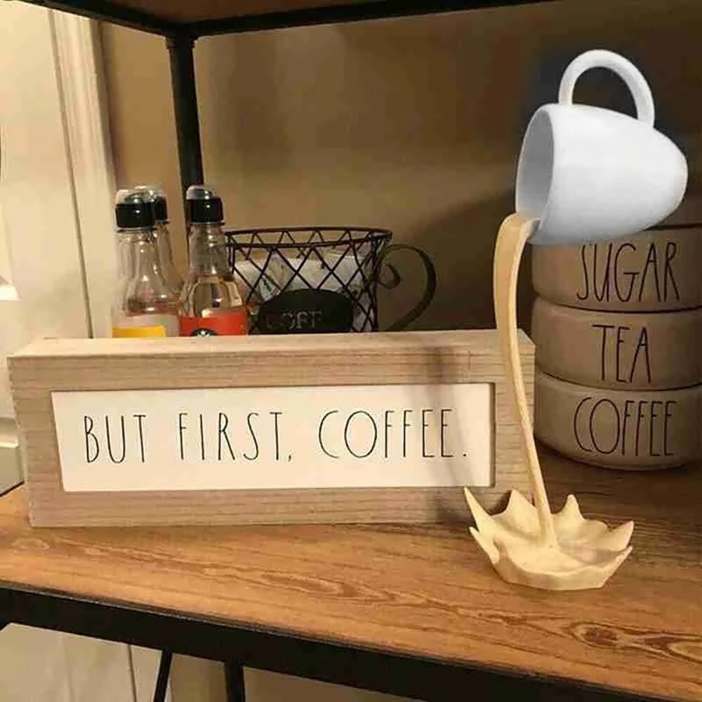 Coffee Cup 3D Floating Spilling Frozen In The Air Cafe Decor Gift