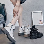 Boots Genuine Leather Fashion Ankle Chunky Thick-Sole