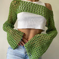 Mesh Crochet Crop Top Knit Throw On