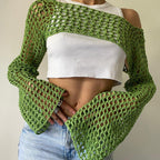Mesh Crochet Crop Top Knit Throw On