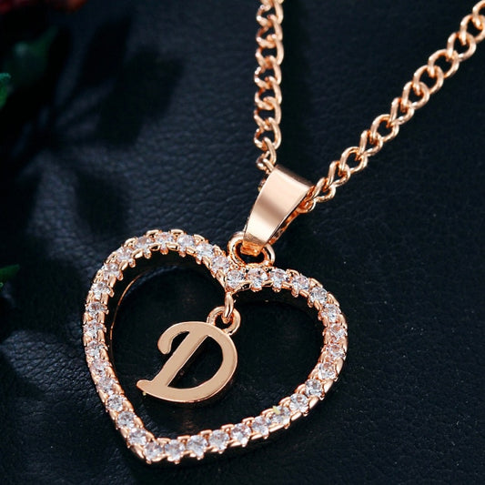Name Letter Loveheart Pendant Necklace Initials - Alphabet A to Z Jewellery