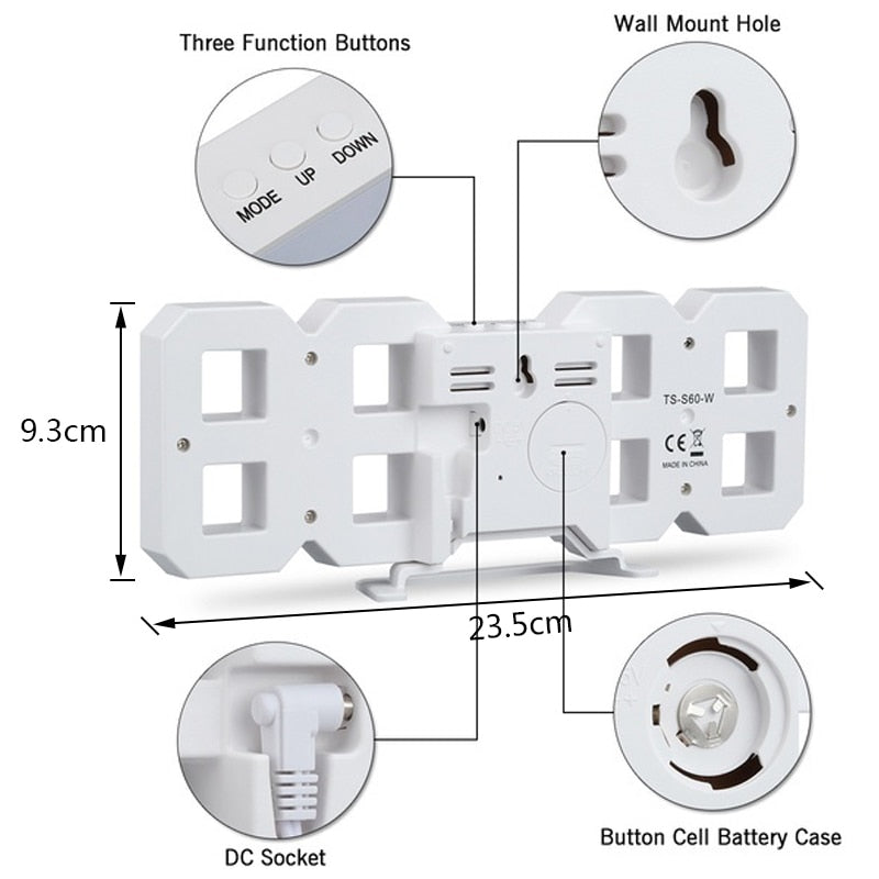 Digital 3D Clock LED Desk Or Wall Mounted