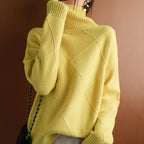 Turtleneck Diamond Argyle Pattern Knitted Drapey Pullover
