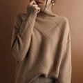 Turtleneck Diamond Argyle Pattern Knitted Drapey Pullover