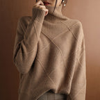 Turtleneck Diamond Argyle Pattern Knitted Drapey Pullover