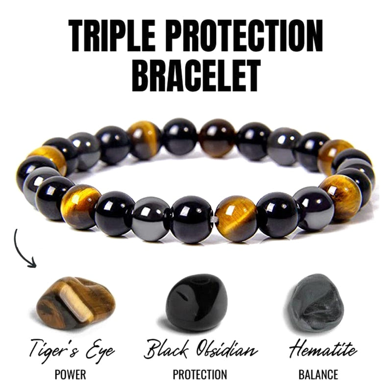 Energy Bracelet Tiger's Eye, Black Obsidian, Hematite
