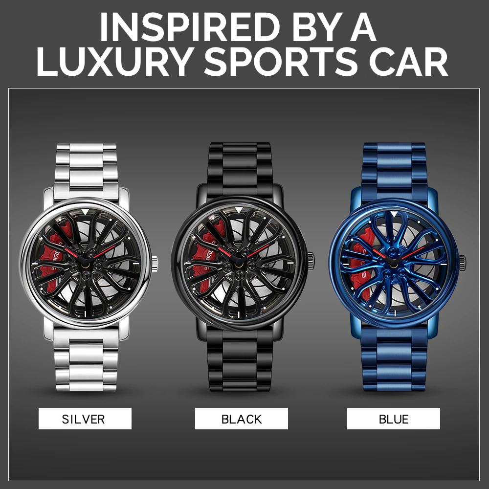 Motoring Spinning Dials Skeleton Watch Mag Wheels Racing Car Design